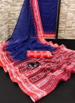 Linen Blue Daily Wear Printed Saree